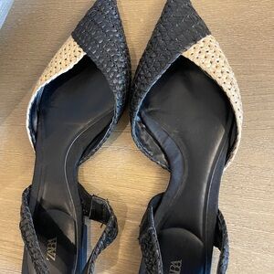 ZARA Woven Raffia Slingback Flats